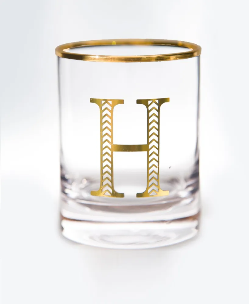 Qualia Glass Monogram Rim and Letter H Double Old Fashioned Glasses, Set Of 4