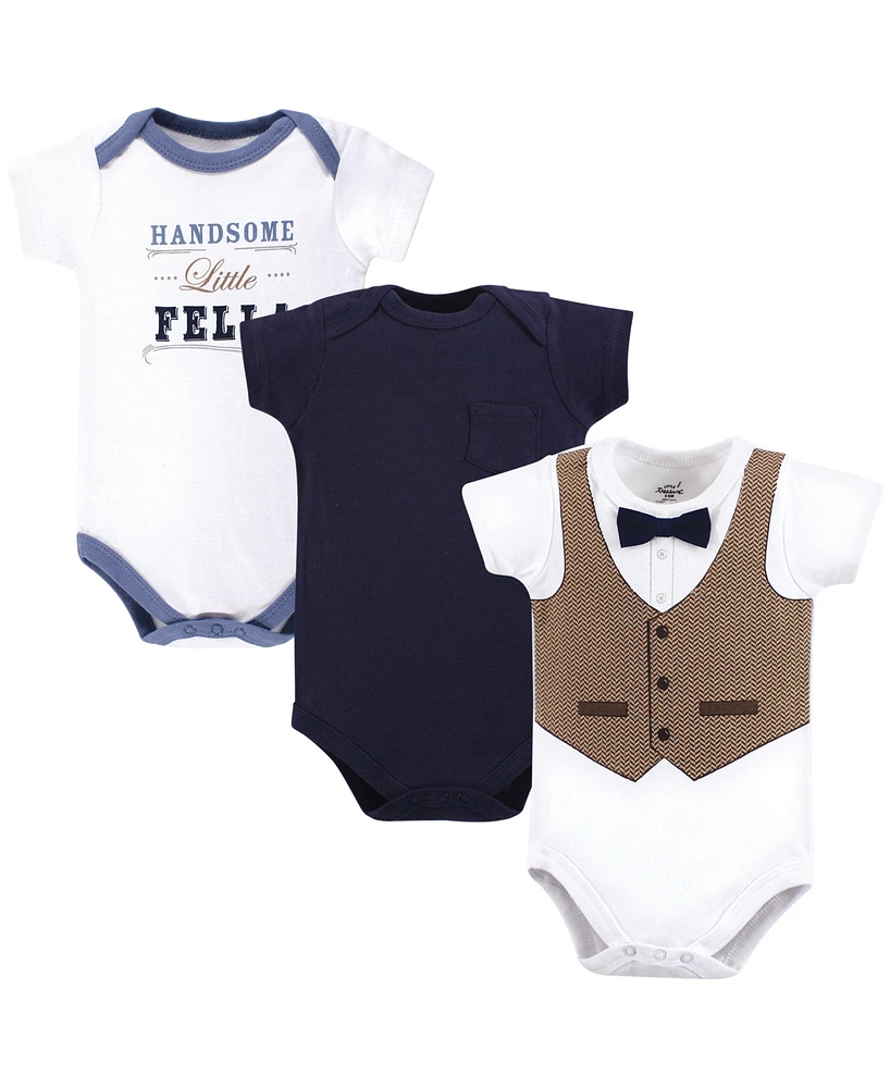 Little Treasure Baby Boy Cotton Bodysuits 3pk, Handsome Fella, 18-24 Months