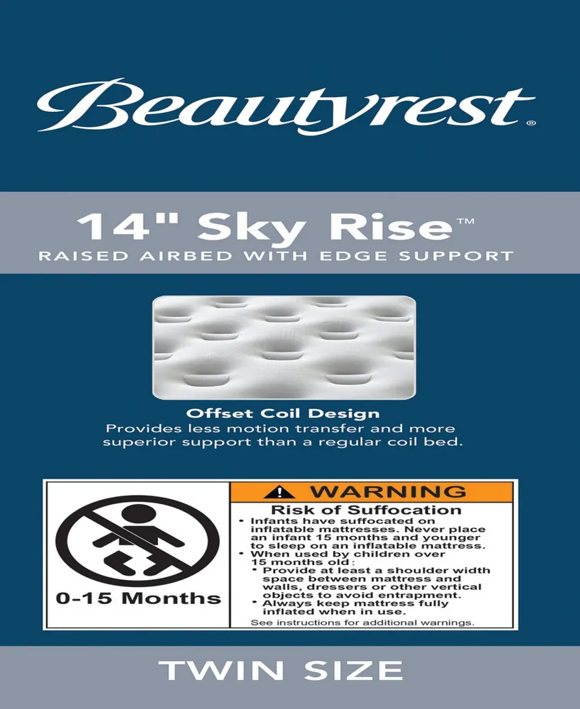 Beautyrest 14" Twin Sky Rise Raised Adjustable Comfort Coil Top Airbed with Express Pump