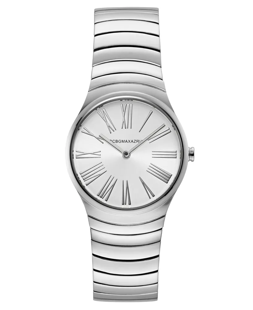 Women's BCBGMAXAZRIA Silver With Black Leather Strap Round BCBG Watch  BG50696008 - Walmart.com