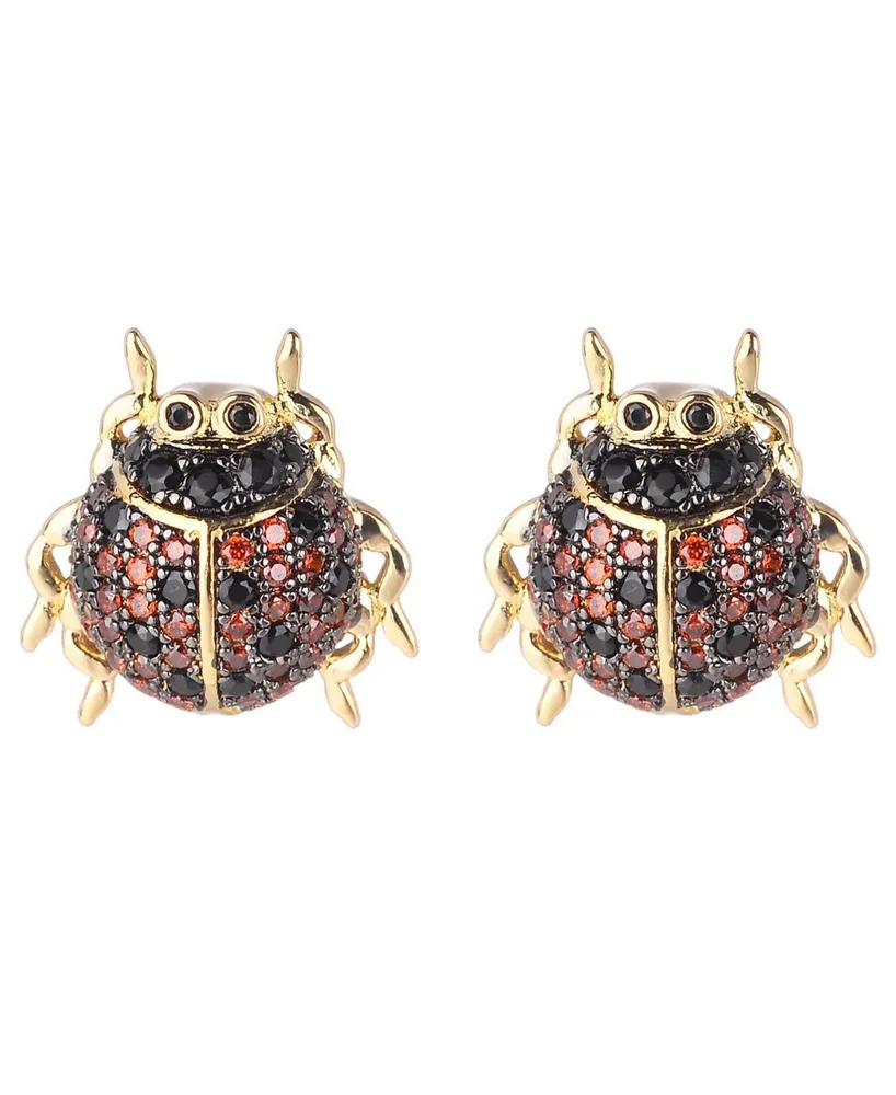 Noir Red/Black Cubic Zirconia Ladybug Stud Earring