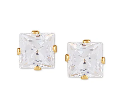 Cubic Zirconia Princess Stud Earrings in 14k Gold