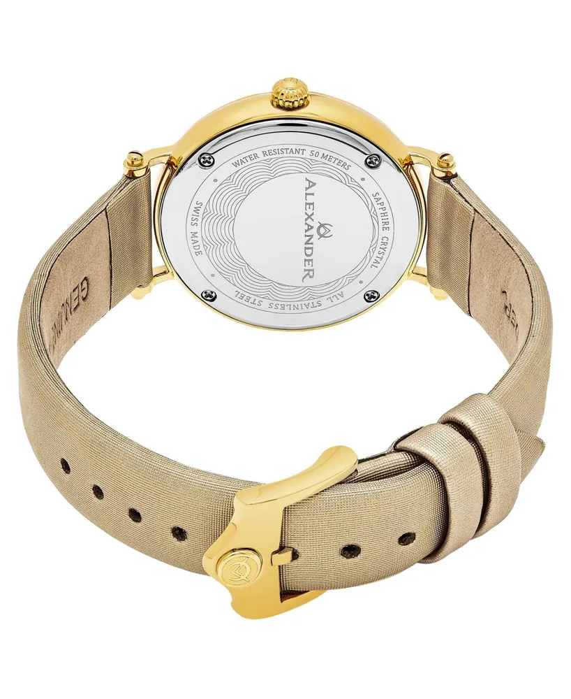 Alexander Watch A201-02, Ladies Quartz Small-Second Watch with Yellow Gold Tone Stainless Steel Case on Gold Satin Strap