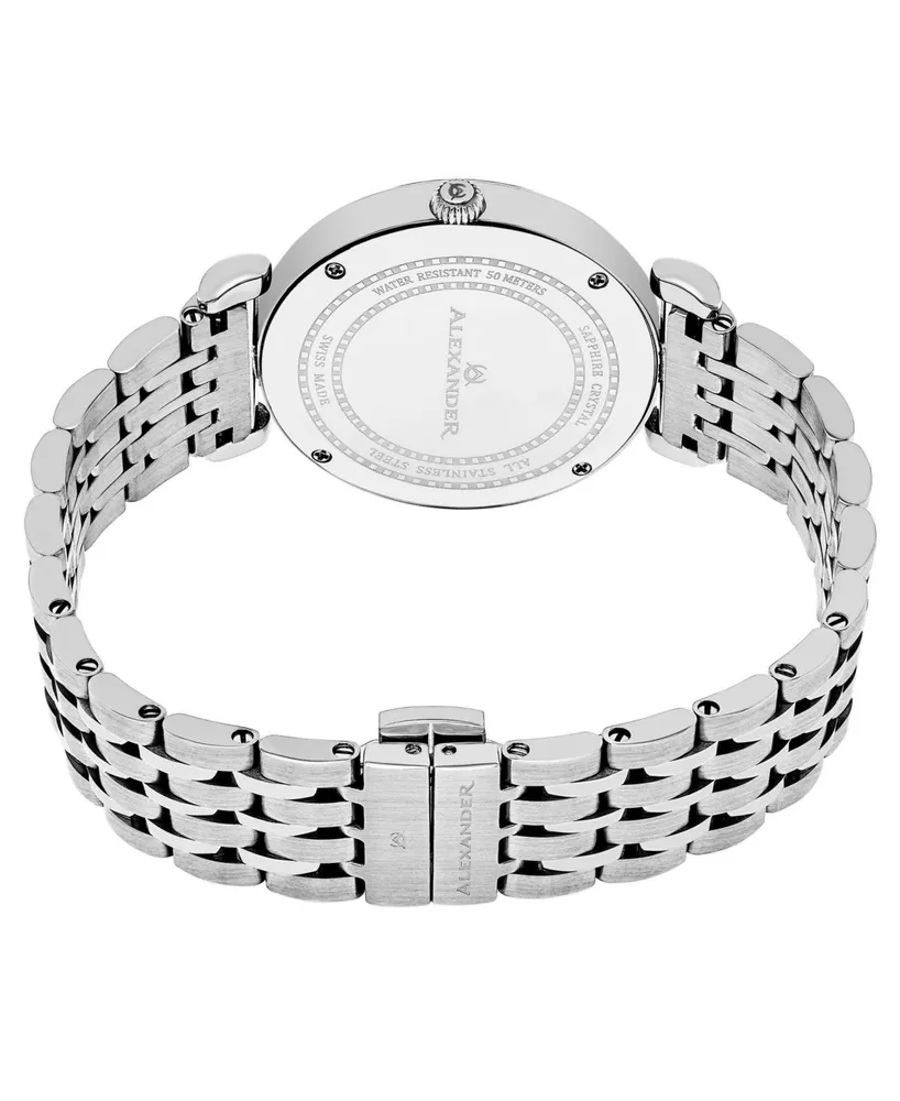Alexander Watch A202B-01, Ladies Quartz Small-Second Date Watch with Stainless Steel Case on Stainless Steel Bracelet