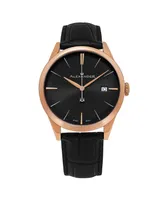 Alexander Watch A911-05, Stainless Steel Rose Gold Tone Case on Black Embossed Genuine Leather Strap