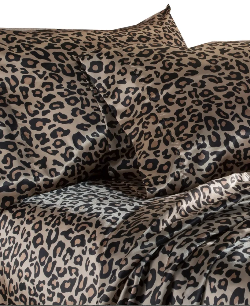 Beatrice Home Fashions Luxurious Leopard Satin -Pc. Sheet Set