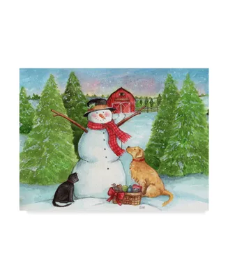Melinda Hipsher 'Snowman Dog And Cat Farm Horizontal' Canvas Art - 35" x 47"