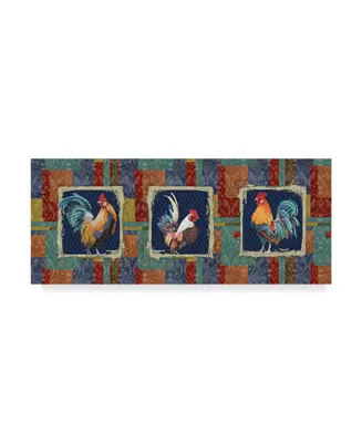 Jean Plout 'Damask Rooster Panels' Canvas Art - 10" x 24"
