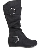 Journee Collection Women's Jester Wide Calf Rouched Buckle Mid Shaft Boots