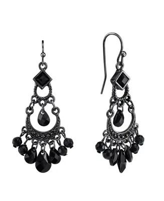 2028 Black-Tone with Black Bead Wire Earrings