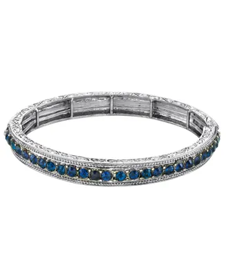 2028 Silver-Tone Sapphire Blue Color Crystal Stretch Bracelet