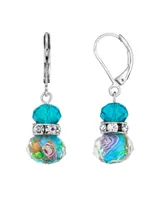 2028 Silver Tone Aqua Blue Pink Floral Beaded Drop Wire Earring