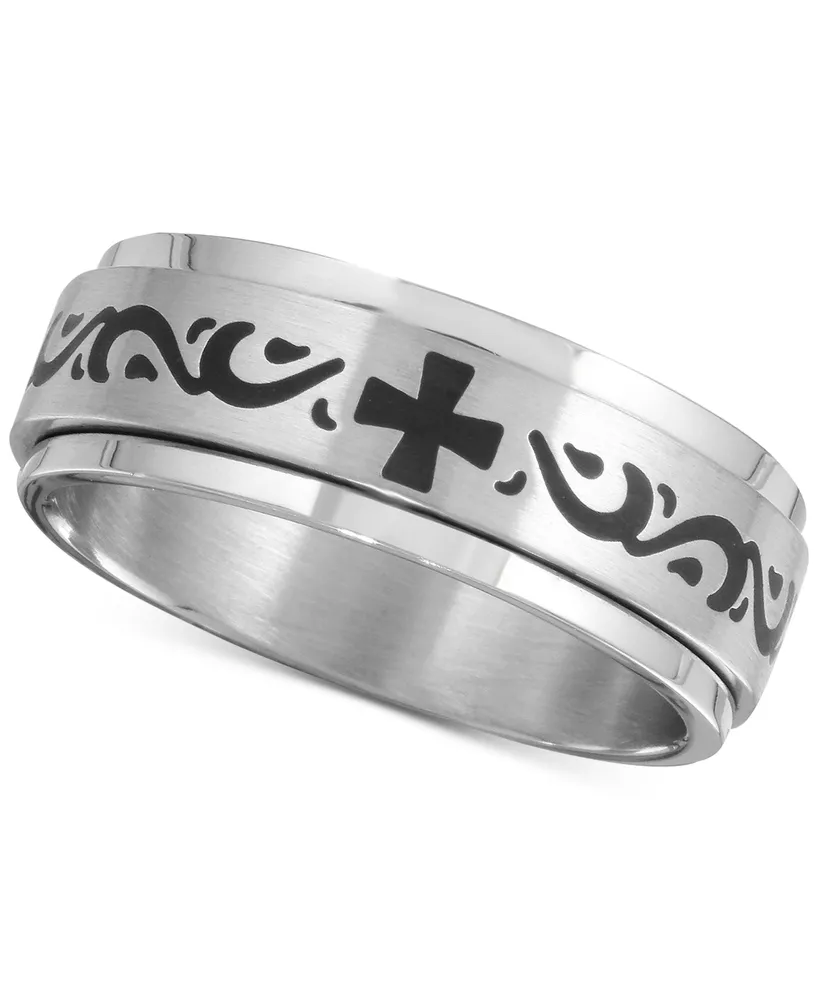 Men's Celtic Cross Band Stainless Steel & Black Ion-Plate