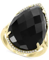 Effy Onyx (22 x 15mm) & Diamond (1/10 ct. t.w.) Statement Ring in 14k Gold