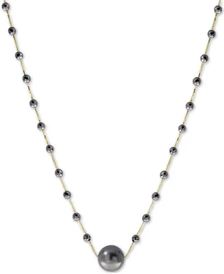 Effy Cultured Tahitian Pearl (10mm) & Hematite Bead 18" Statement Necklace in 14k Gold