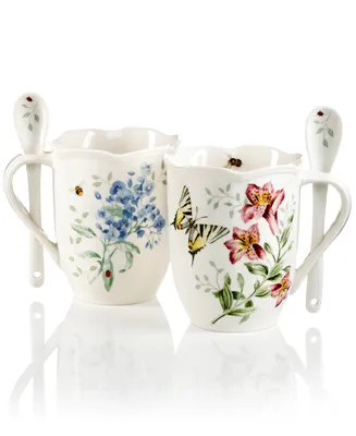 Lenox Butterfly Meadow Set of 2 Cocoa Mugs with Spoons