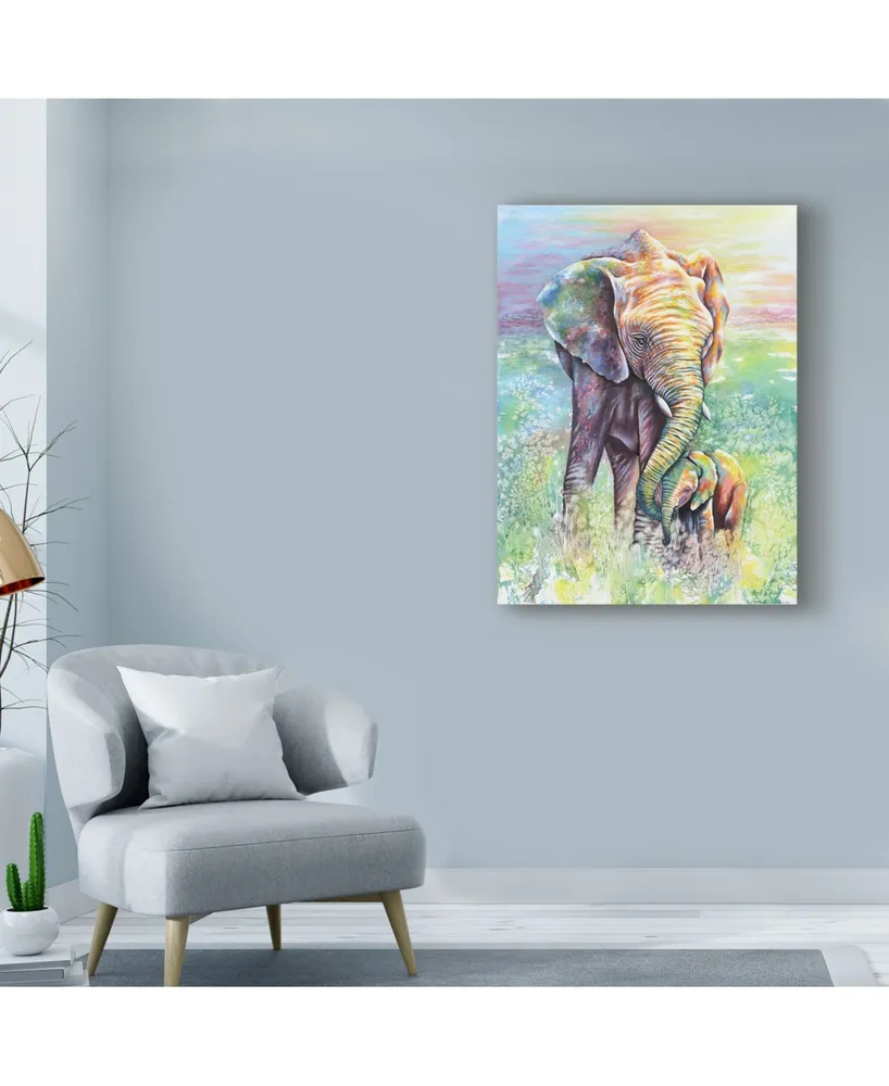 Michelle Faber 'Mother & Baby Elephant Rainbow Colors' Canvas Art - 14" x 19"