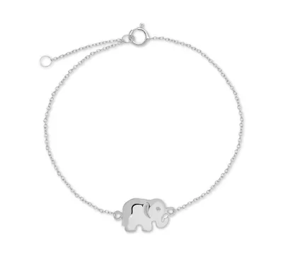 Polished Elephant Charm Ankle Bracelet in Sterling Silver