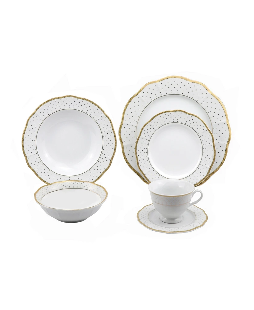 Lorren Home Trends 24 Piece Wavy Fine China Silver Dot Dinnerware