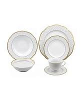 Lorren Home Trends 24 Piece Wavy Fine China Silver Dot Dinnerware