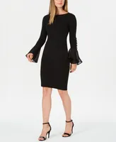 Calvin Klein Petite Chiffon Bell-Sleeve Sheath Dress