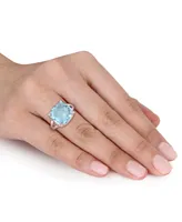 Blue Topaz (9 ct.t.w.) and White (1/20 Split Shank Cocktail Ring Sterling Silver