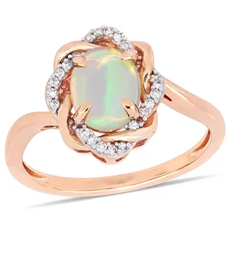 Blue Opal (3/4 ct.t.w.) and Diamond (1/10 Interlaced Halo Ring 10k Rose Gold
