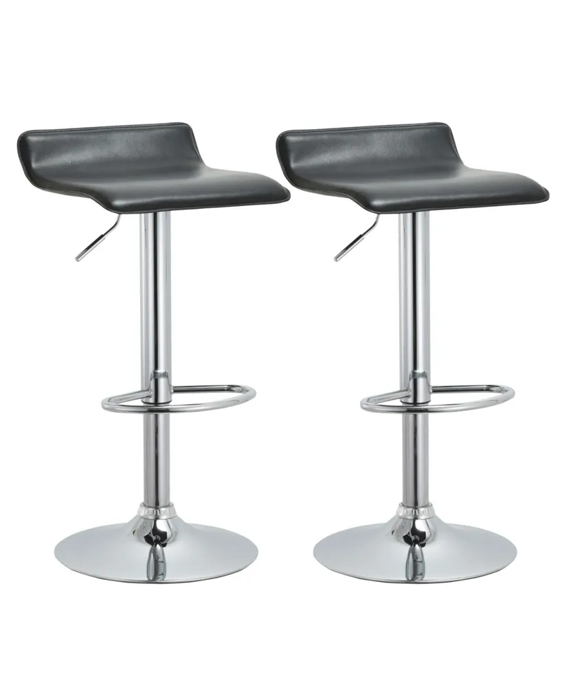 Ac Pacific Contoured Hydraulic Lift Chrome Base Bar Stool with Footrest, Set of 2