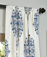 Half Price Drapes Kerala Blue Emblem Printed Cotton Room Darkening Curtain