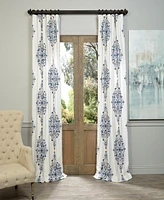 Half Price Drapes Kerala Blue Emblem Printed Cotton Room Darkening Curtain