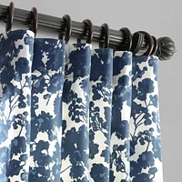 Half Price Drapes Fleur Blue Floral Printed Cotton Room Darkening Curtain