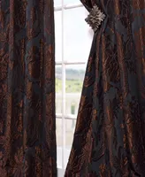 Half Price Drapes Magdelena Black & Copper Damask Faux Silk Jacquard Room Darkening Curtain