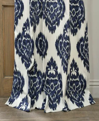 Half Price Drapes Ikat Blue Damask Printed Cotton Room Darkening Curtain
