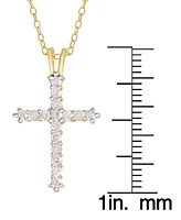 Diamond Cross Pendant Necklace (1/2 ct. t.w.) Sterling Silver or 14k Gold-Plate Over Silver, 16" + 2" Extender