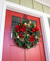 Village Lighting 30" Lighted Christmas Wreath, Red Magnolia