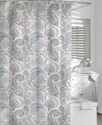 Cassadecor Cotton Printed Floral Swirls Shower Curtain