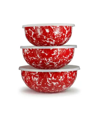 Golden Rabbit Red Swirl Enamelware Collection Mixing Bowls, Set of 3