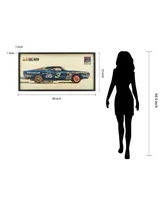 Empire Art Direct "Muscle Blue Car" Dimensional Collage Framed Graphic Art Under Glass Wall Art - 25'' x 48''