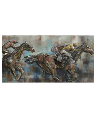 Empire Art Direct 'Race Day' Mixed Media Iron Hand Painted Dimensional Wall Sculpture - 60" x 30"