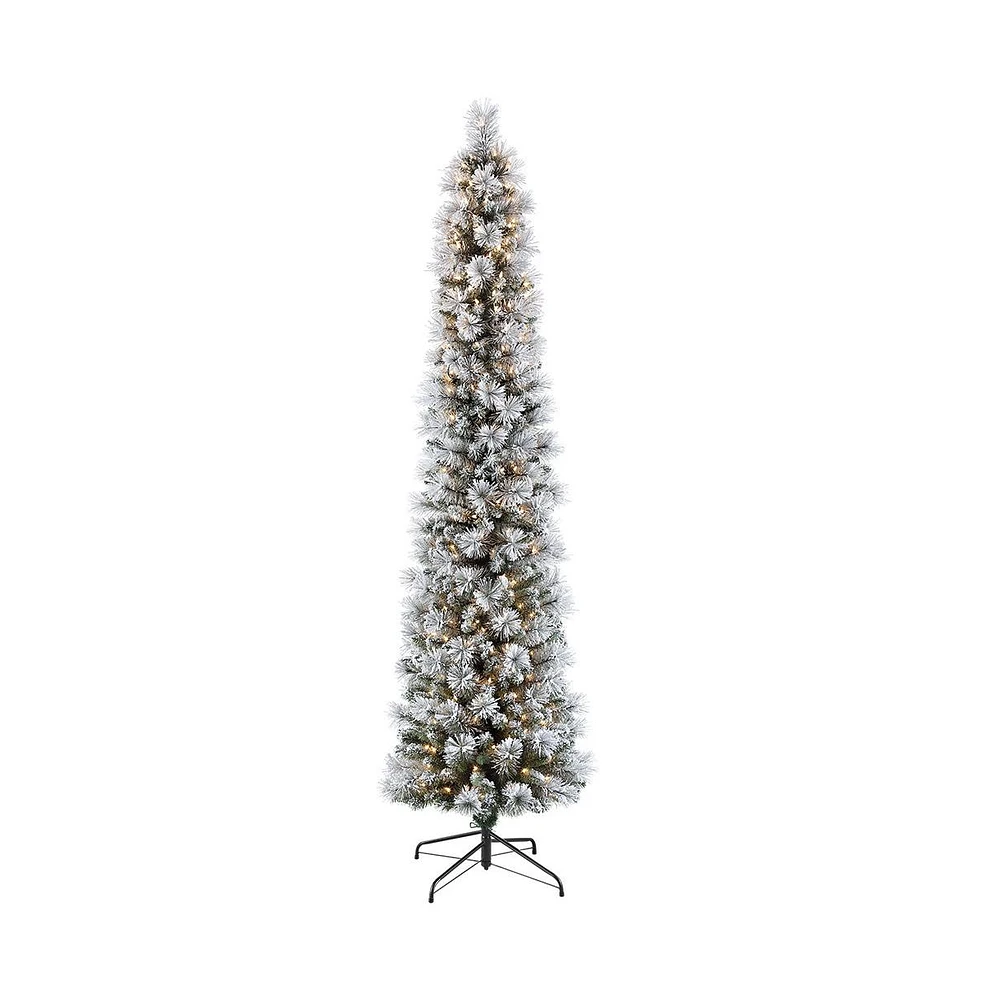 Puleo 9FT Pre-Lit Flocked Patagonia Pine Pencil Artificial Christmas Tree