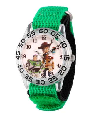 EwatchFactory Boy's Disney Toy Story 4 Woody, Buzz Lighter, Bo Peep Green Plastic Time Teacher Strap Watch 32mm