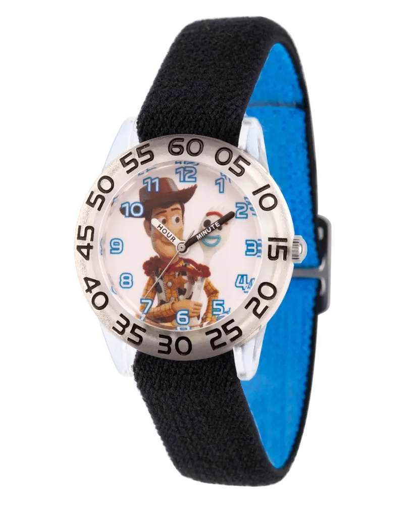 EwatchFactory Boy's Disney Toy Story 4 Woody Forky Black Plastic Time Teacher Strap Watch 32mm
