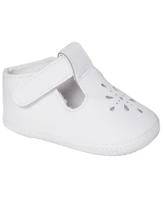 Baby Deer Girl Leather T-Strap Crib Shoe with Perforations