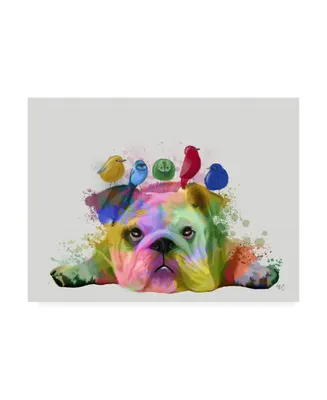 Fab Funky English Bulldog and Birds, Rainbow Splash Canvas Art
