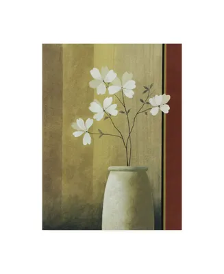 Pablo Esteban White Flowers in Beige Vase Canvas Art