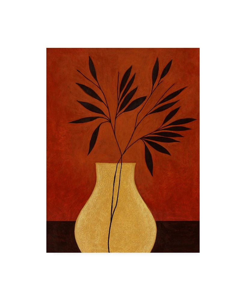 Pablo Esteban Yellow Vase with Leaves Canvas Art - 27" x 33.5"