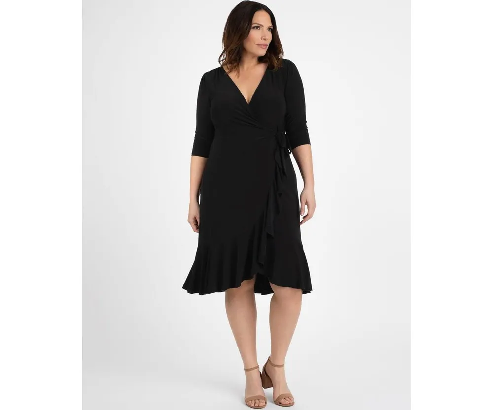 Kiyonna Plus Whimsy Ruffled Midi Wrap Dress