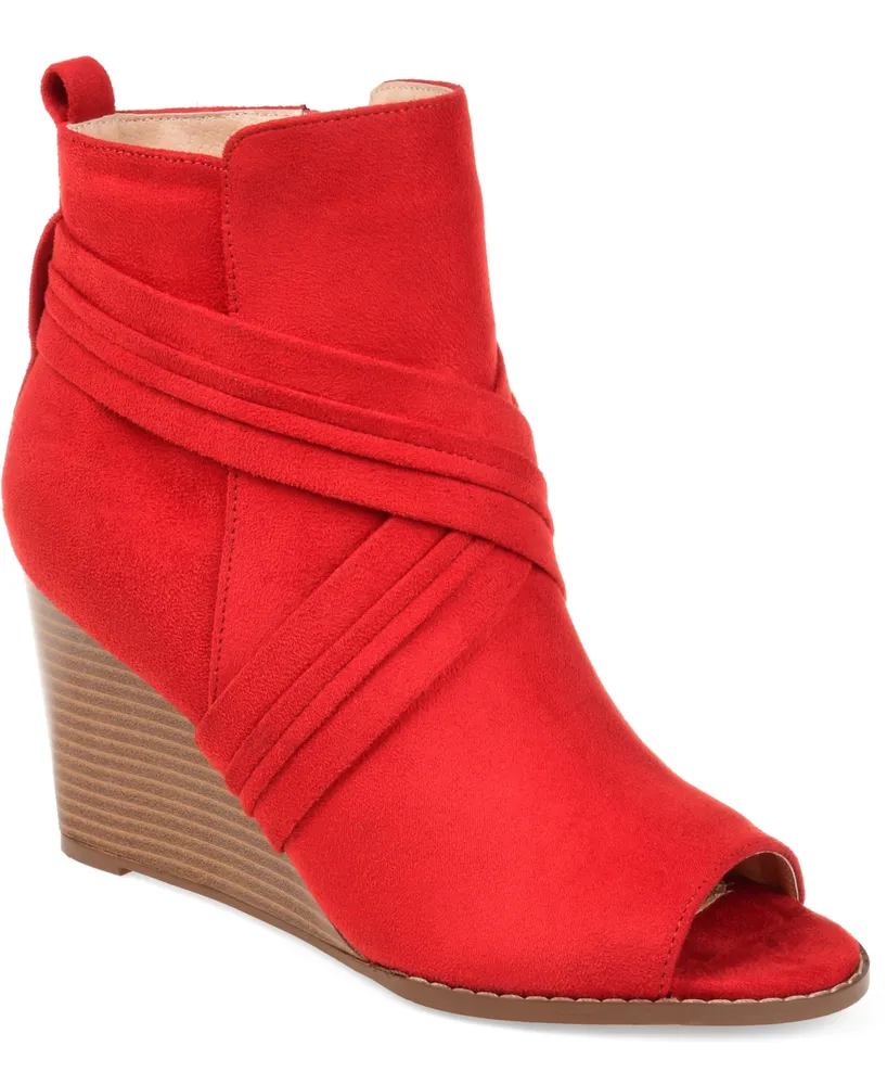 Journee Collection Women's Sabeena Peep Toe Stacked Wedge Booties
