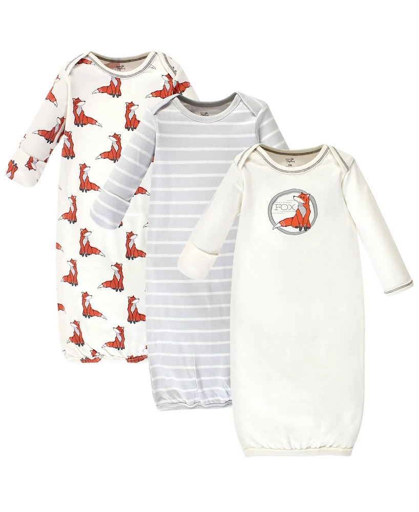 Touched by Nature Baby Boys Organic Cotton Long-Sleeve Gowns 3pk, Boho Fox, 0-6 Months