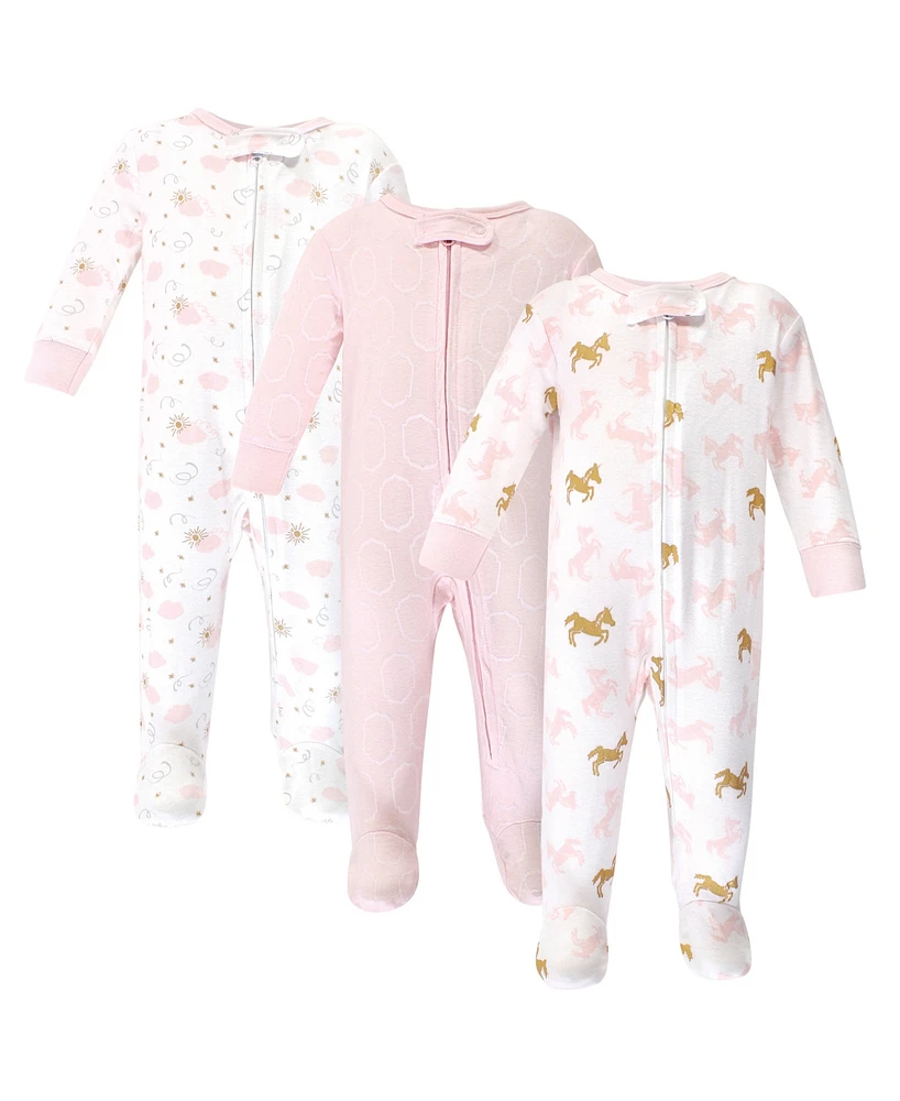 Yoga Sprout Baby Girls Baby Cottton Zipper Sleep and Play 3pk, Unicorn